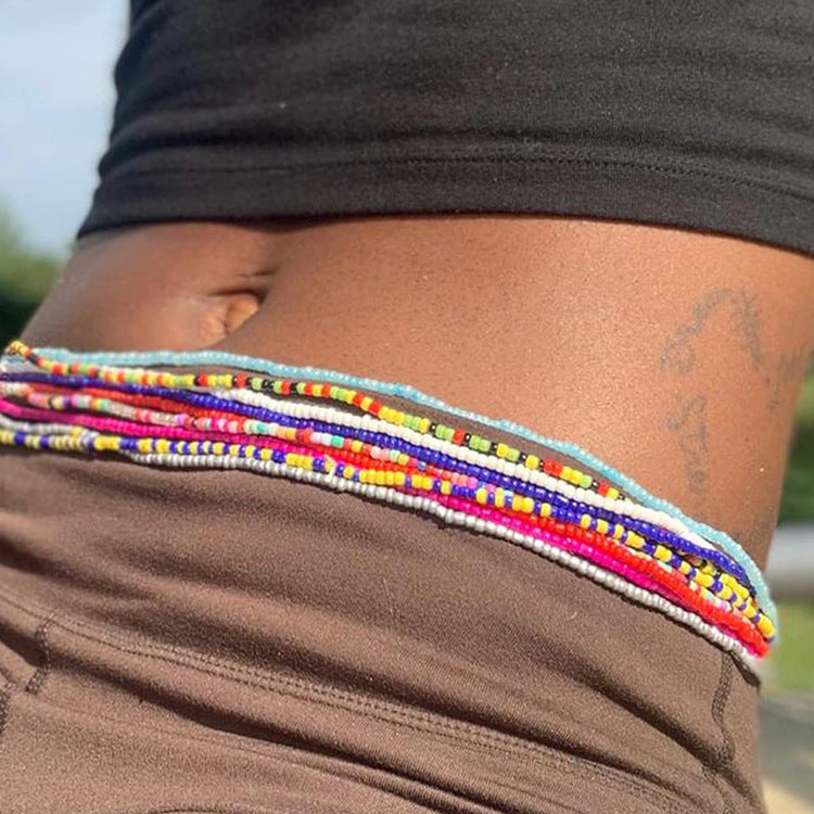 Women's Colorful Beaded Elastic Waist Chain