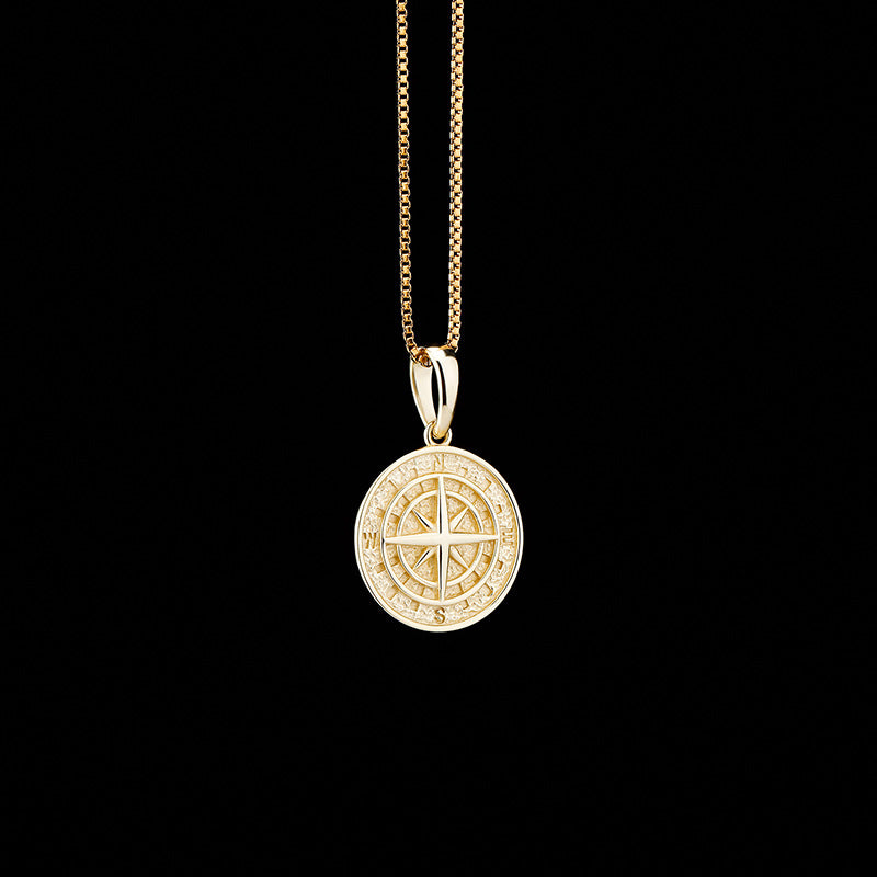 925 Silver Compass Compass Hip Hop Pendant Necklace