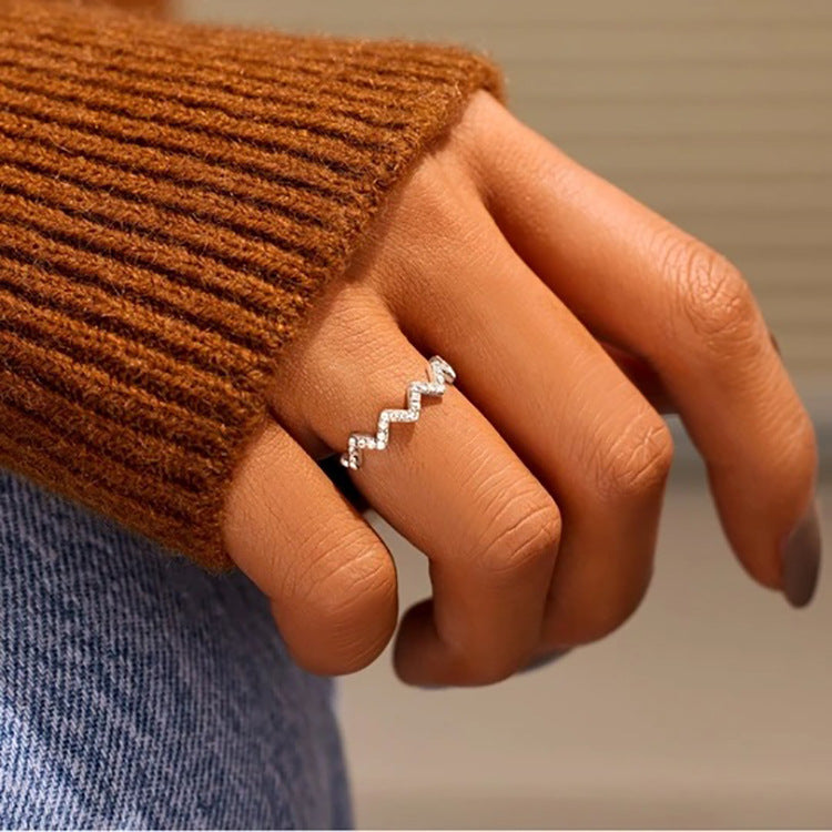 Wellenmuster Zirkon eingelegter Ring Verstellbarer Öffnungsring Wellenmuster Ring An meine Tochter Höhen und Tiefen Ring Wellenförmiger Zickzack-Ring Geschenk