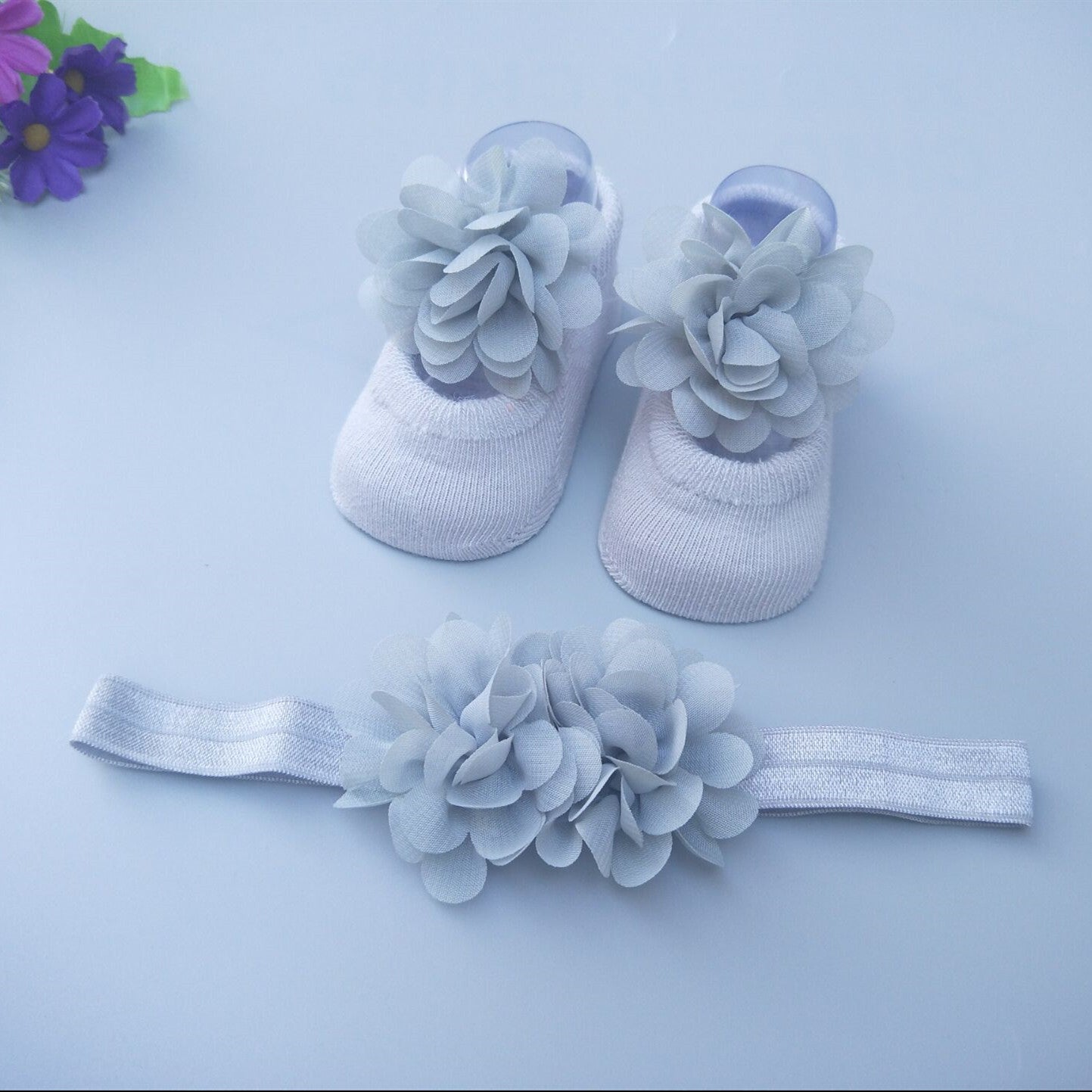 Caja de regalo de calcetines y diadema para bebé niña