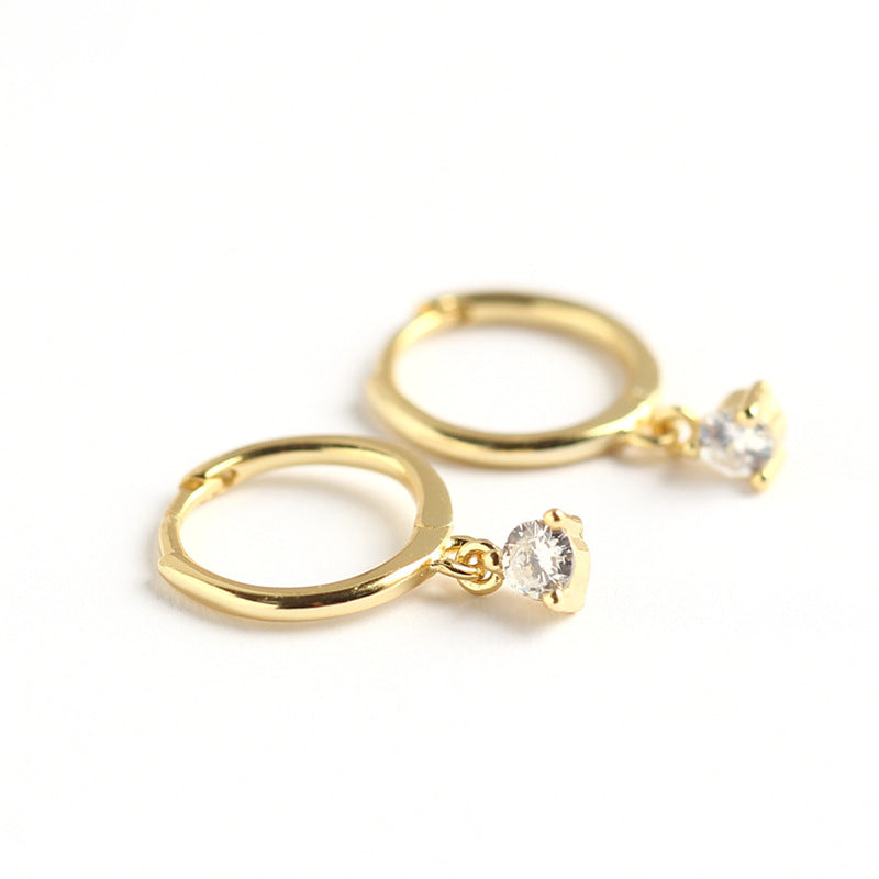 Pendientes de diamantes de lujo ligero, hebilla de oreja de plata de ley S925, estilo INS minimalista, con circonitas