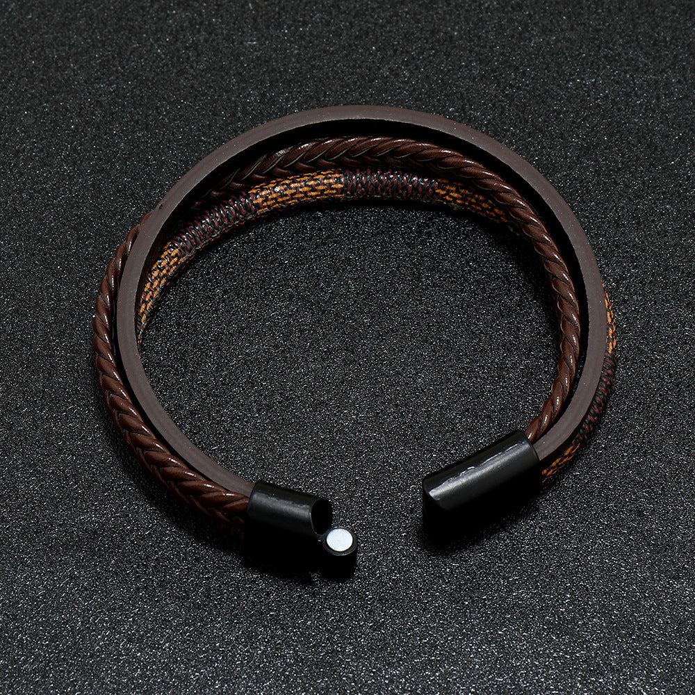 Men's Layered Retro Retro Patterns Leather Bracelet
