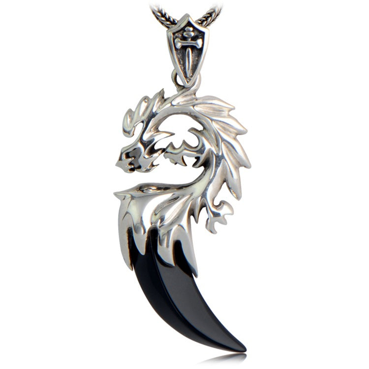Kleiner schwarzer Silberschmuck Großhandel 925 Sterling Silber Ornament Schwarzer Achat Halbmondhahn Herrenmode Power Stil Personalisierter Anhänger
