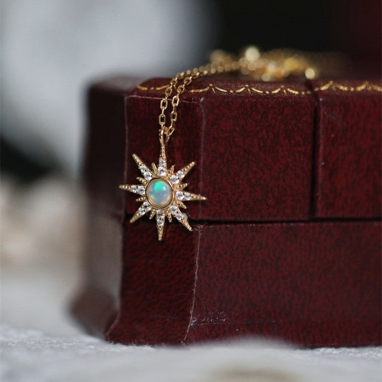 Natürliche Opal-Stern-Diamant-Halskette