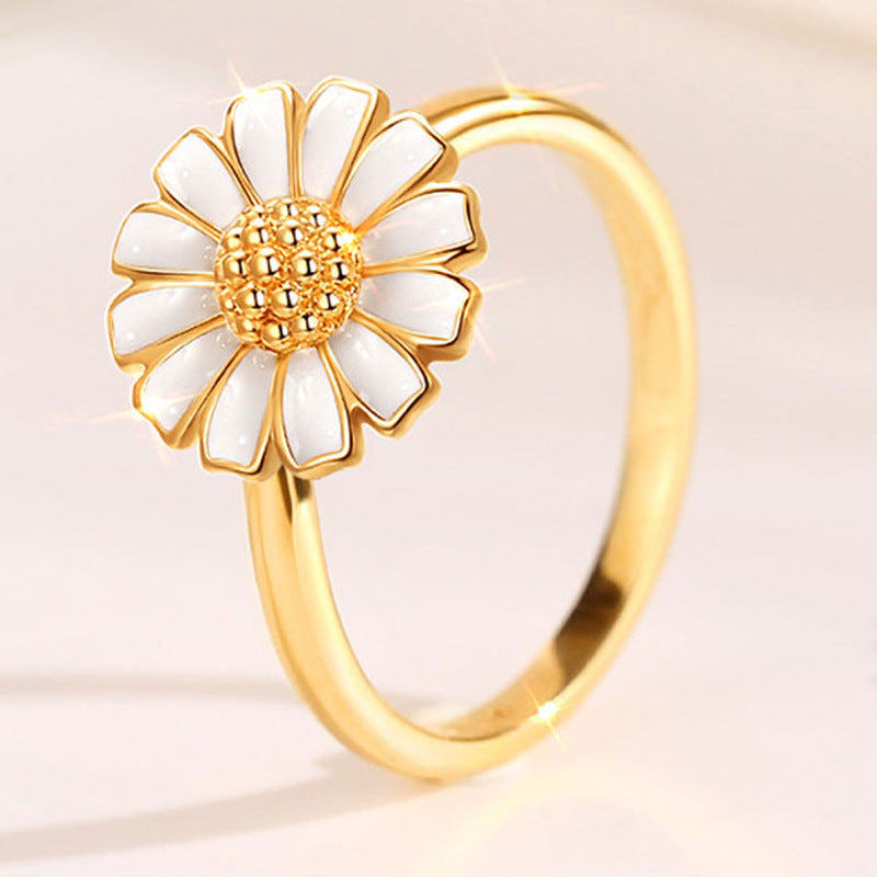 Kleiner Gänseblümchen-Ring Retro-Ring Emaille-Ring Einfacher Trendschmuck