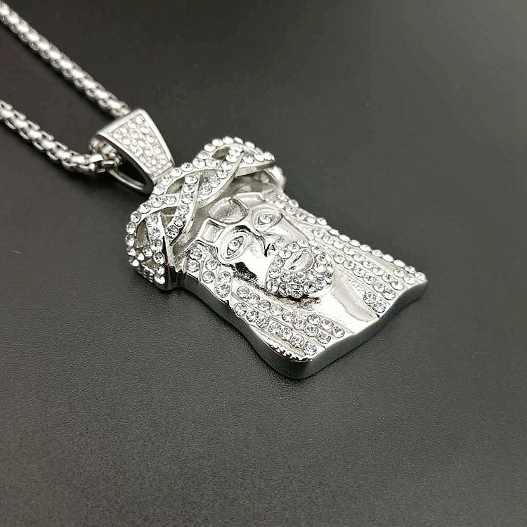 Vollbesetzter, vergoldeter Anhänger mit Jesus-Motiv aus Titanstahl