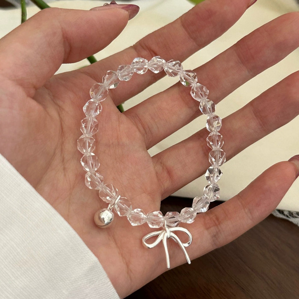 Y2K Transparentes Kristall-Schleifenanhänger-Armband für Damen Süßes, unregelmäßiges, elastisches handgemachtes Perlenarmband Schmuckgeschenk