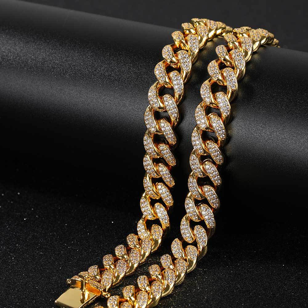 Hip-Hop-Schmuck 12mm Vollstrass Cuban Kette Echt Vergoldet