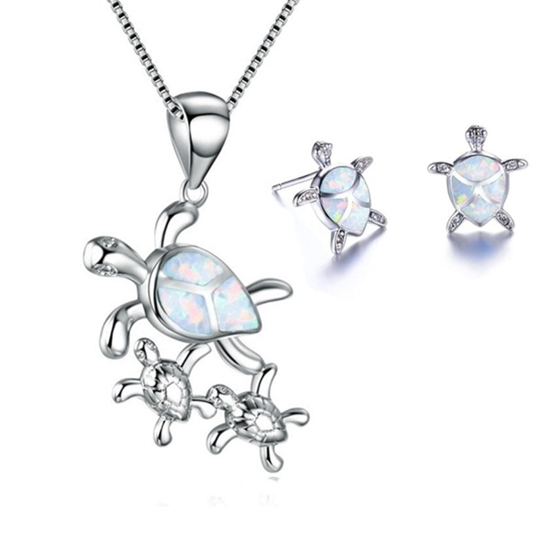 Mode Opal 5 Farben Schildkröten-Halsketten-Ohrring-Set