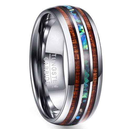 Nuncad polierter 8MM Herrenring aus hawaiianischem Koaholz, echte Größe, Eheringe, Blau-Vermiculit