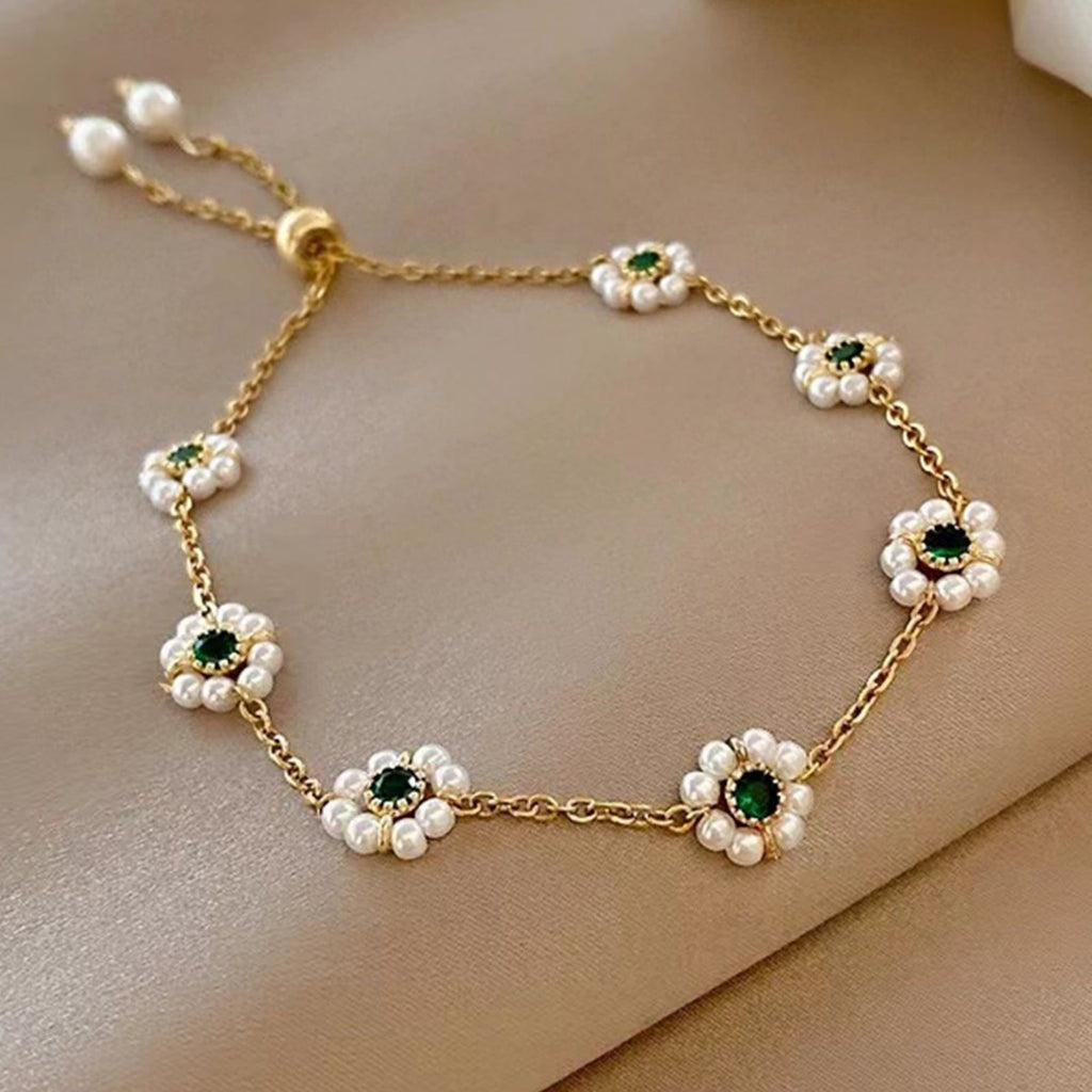 Perlenblumen-Armband, vielseitig kombinierbar, modisches verstellbares Kettenarmband