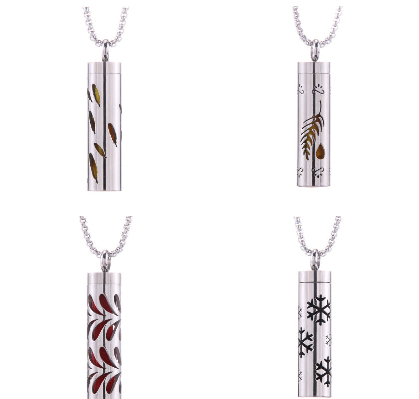 Cylinder Aromatherapy Pendant Titanium Steel Pendant Necklace