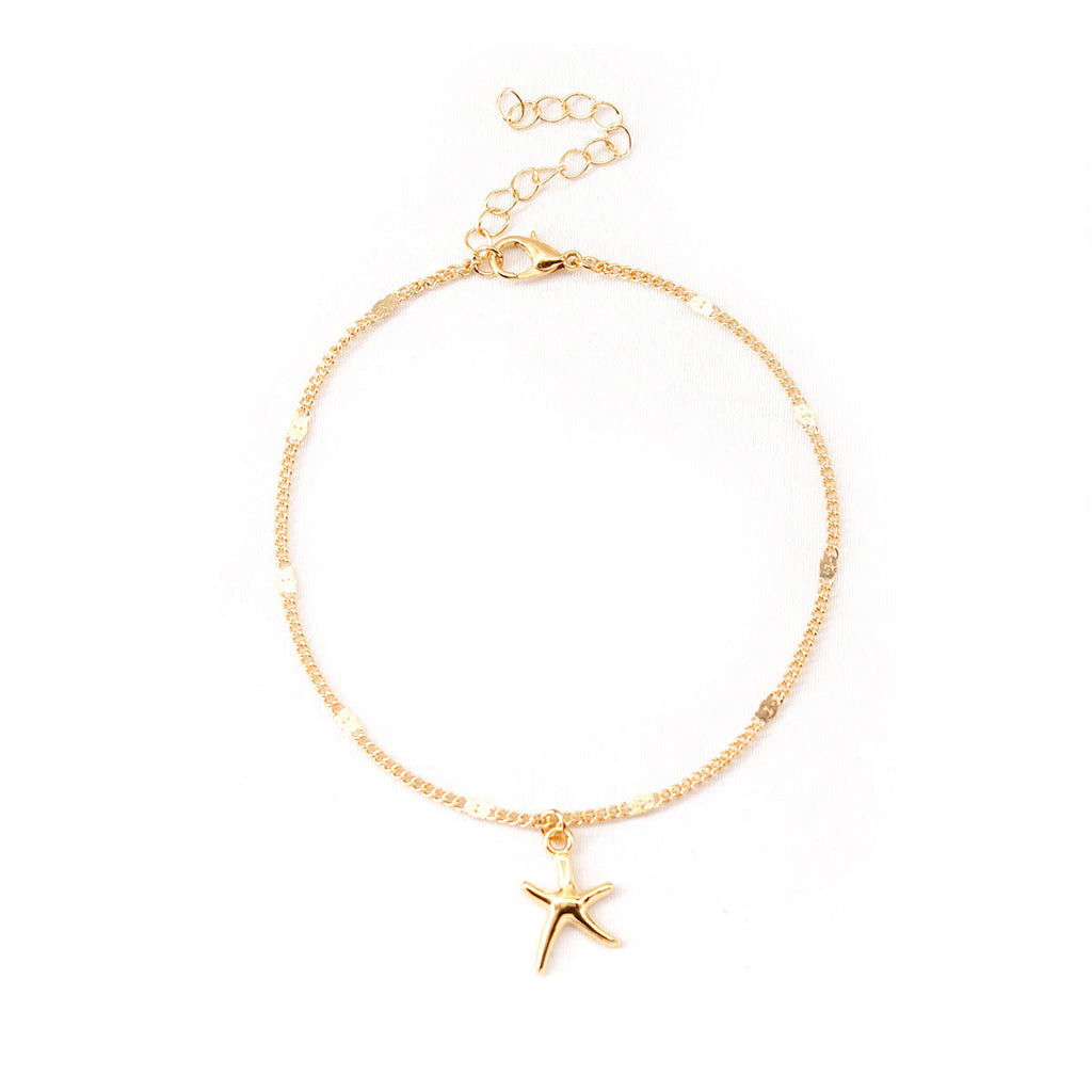 Tobillera de personalidad de plata, para la playa o yoga, con colgante de estrella de mar