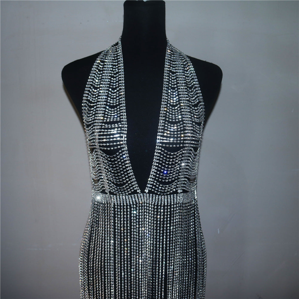 Cadena de cuerpo de lujo para mujer, vestido de moda, estilo llamativo