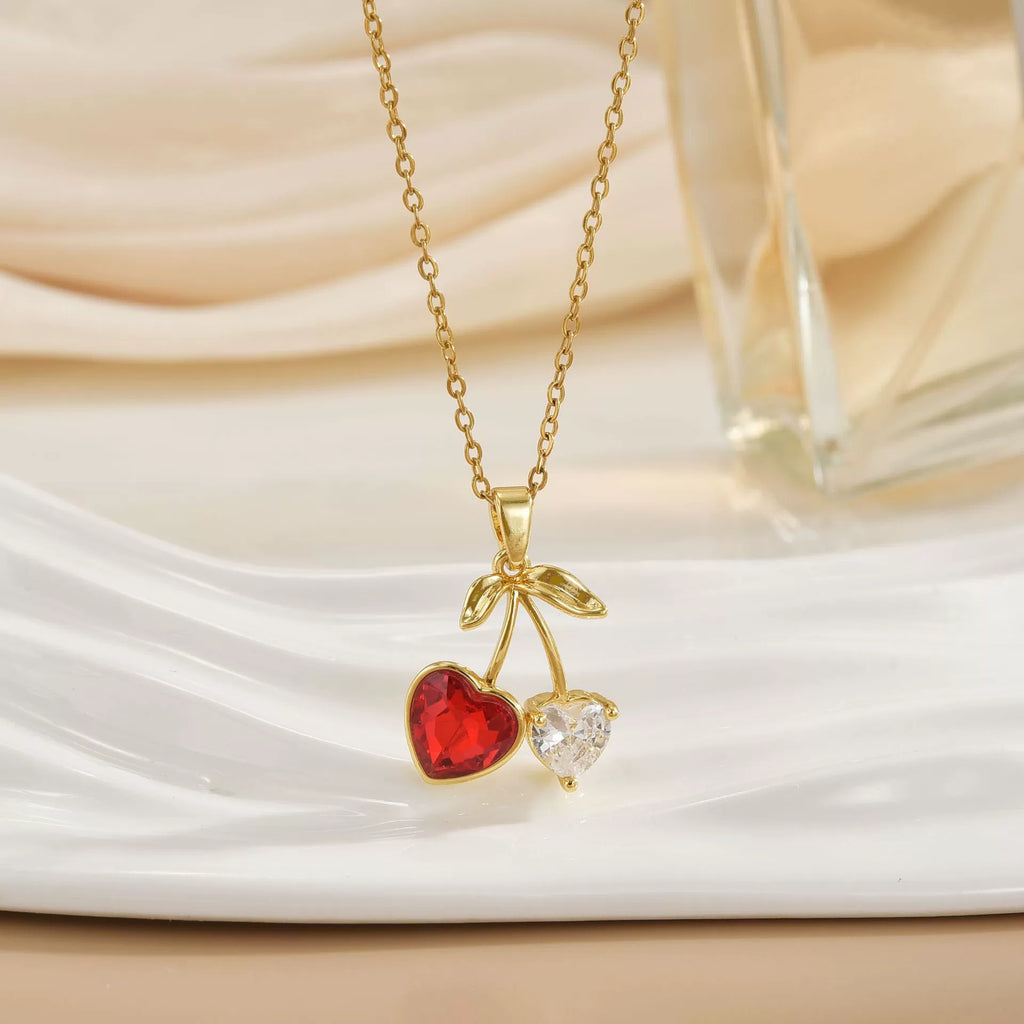 Collar de cerezas para mujer, no se decolora, colgante de alta gama, cadena de clavícula versátil