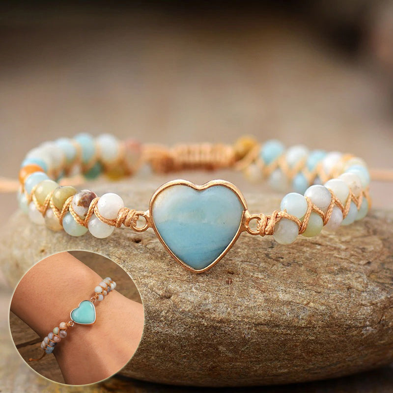 Klassische Herzform Charms Armbänder Amazonit Schnur Geflochtenes Makramee Armband Teengirls Wickelarmband Damen Schmuck