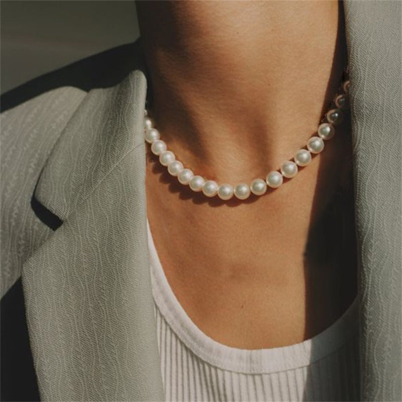Vergoldete Perlenhalskette 14k Schlüsselbeinkette Schlichte hochwertige Perlenkette für Damen