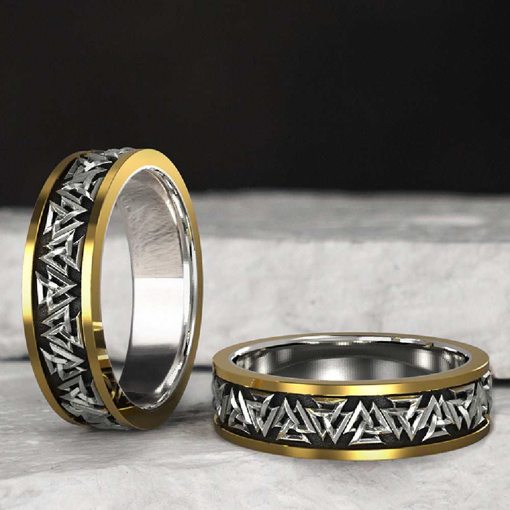 Conjunto Anillo Bronce Vikingo Plata Nudo Hombre