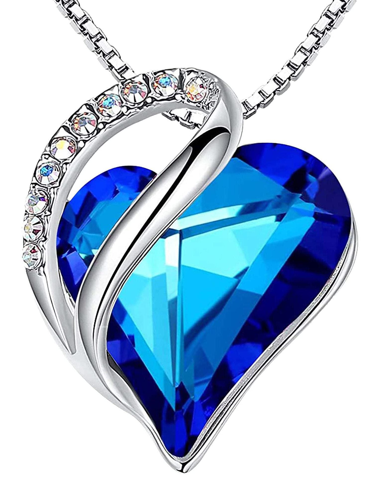 Sterling Silver Geometric Heart Shape Colorful Crystal Pendant Necklace For Women