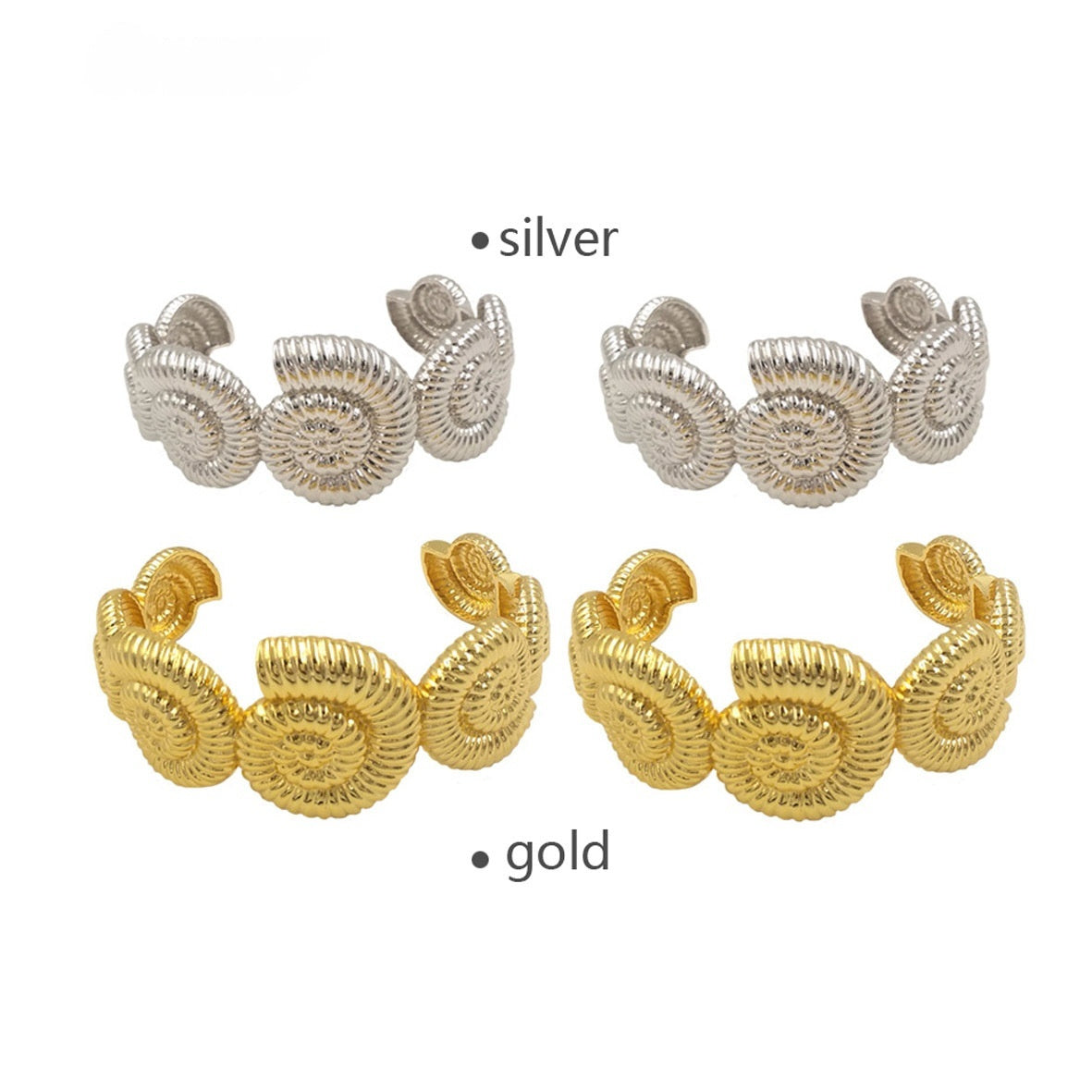 Novel And Unique Snail Shell Shape 18K Gold Plated Brass Silver Open-ended Bracelet