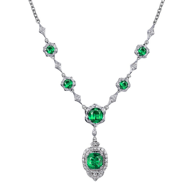 Edles Diamant Grüner Edelstein Abendkleid Kette Anhänger Halskette Set