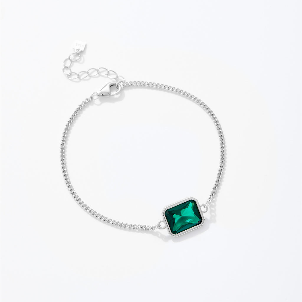 Pulsera de circonita verde de plata de ley 925 simple y a la moda para mujer