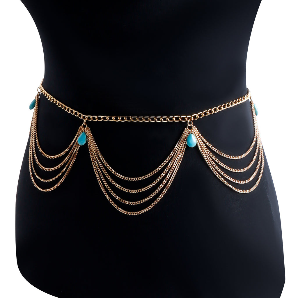 Clásica cadena de cintura y vientre retro turquesa para mujer, playa de verano, sexy, sencilla, accesorios de joyería, regalo
