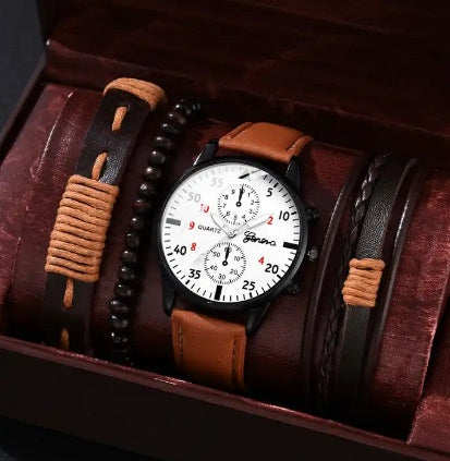 Uhrenarmband-Set mit einzelnen Kalenderfälschungen, drei Augen und Canvas-Quarzuhr