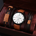 Uhrenarmband-Set mit einzelnen Kalenderfälschungen, drei Augen und Canvas-Quarzuhr