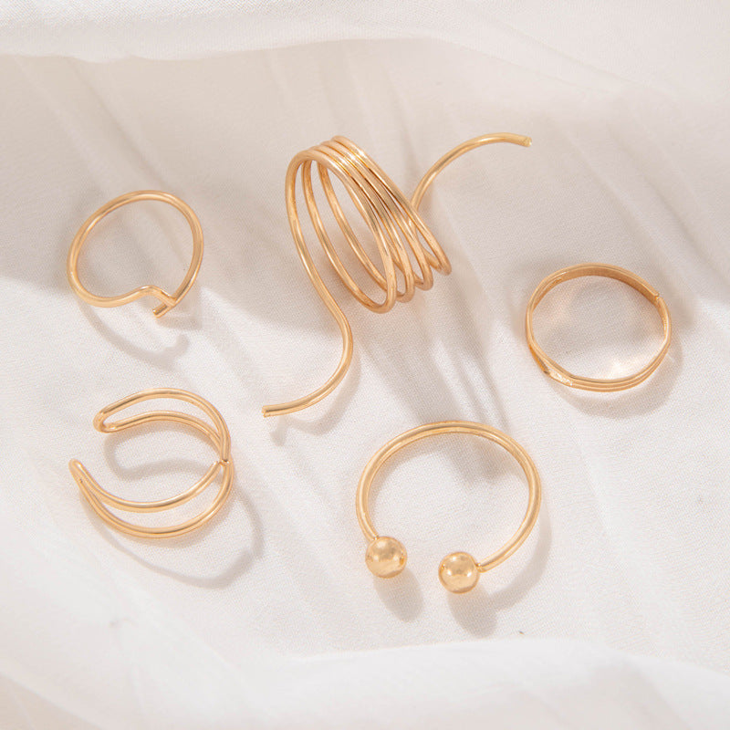 Anillo abierto de onda estilo retro simple, moderno, estilo INS europeo y americano