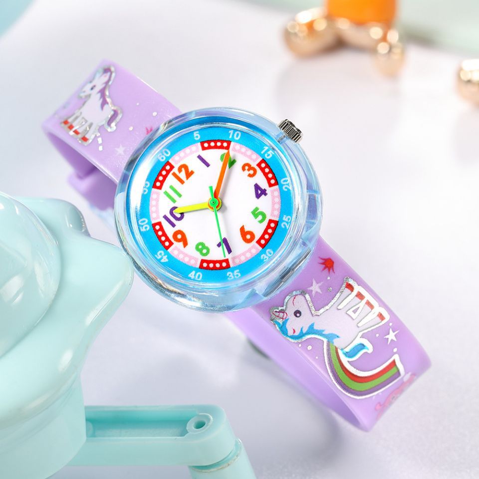 Reloj de moda infantil de silicona con dibujos animados, transparente y bonito