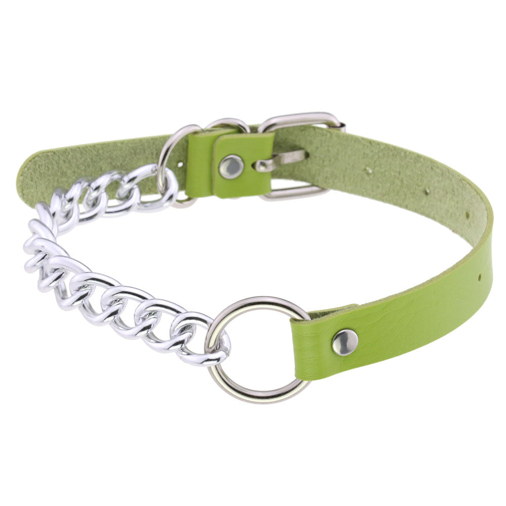 Collar gargantilla de cuero con aro y anilla en O