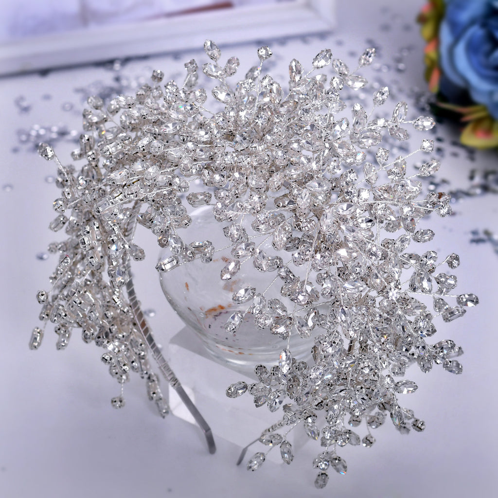 Nueva corona de boda de reina de hielo y nieve con diamantes de imitación hechos a mano pesados