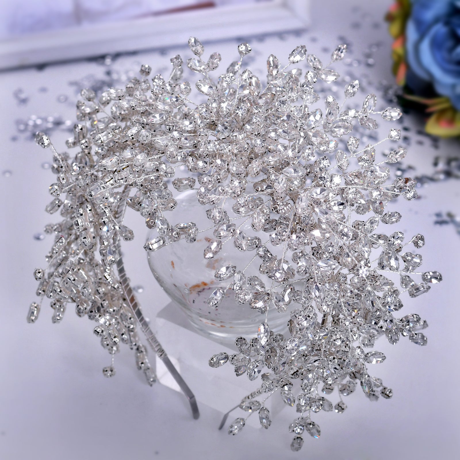 Nueva corona de boda de reina de hielo y nieve con diamantes de imitación hechos a mano pesados