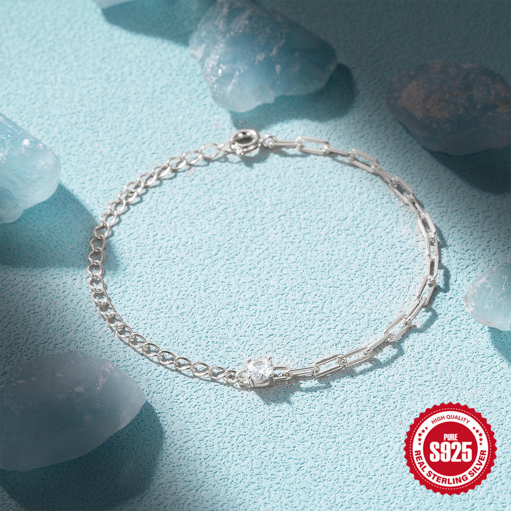 S925 Sterling Silver Zircon Stitching Bracelet Advanced Design Sense