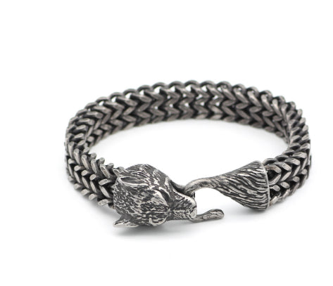Armband Herren Edelstahl Vintage Schwarz Wolfskopf Kubanische Kette Handgelenk Armreif Männlicher Modeschmuck Großhandel Zubehör Geschenke
