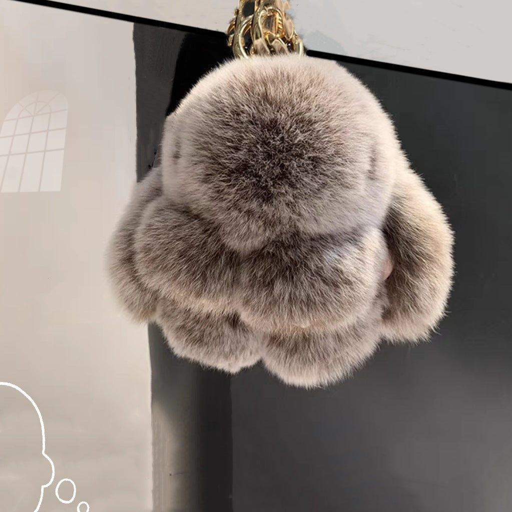 Llavero de Peluche con Colgante de Piel de Conejo