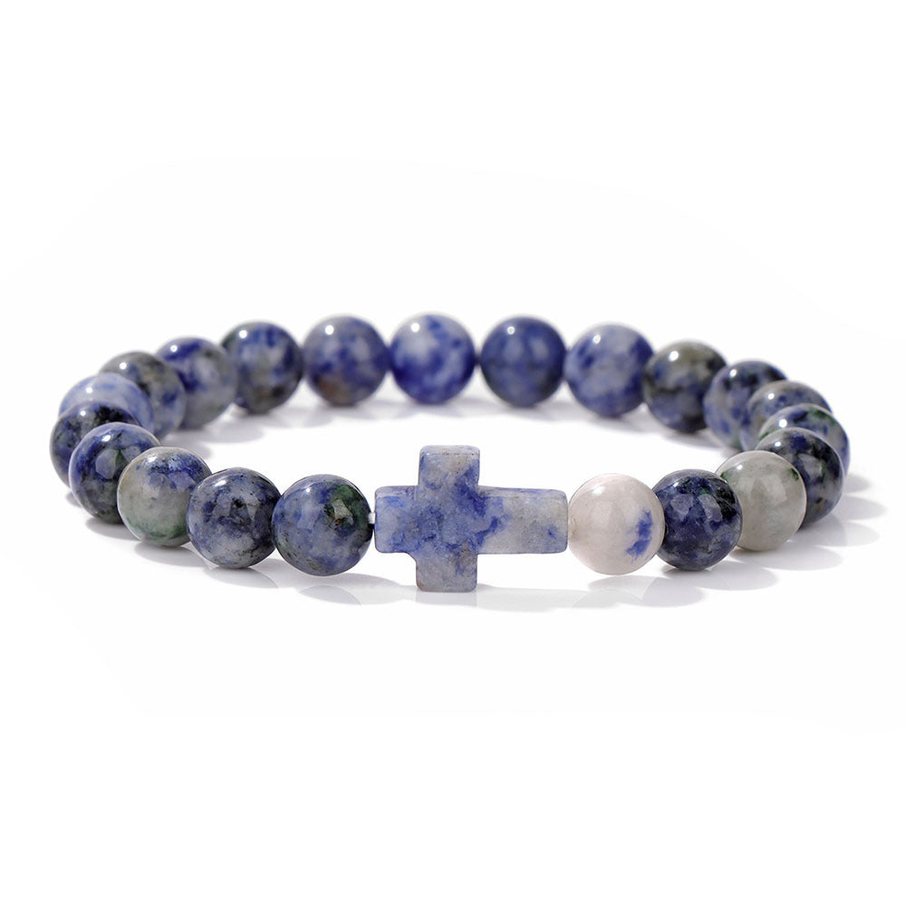 Stone Bead Cross Bracelet Women's Simple Retro