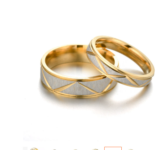Anillo de pareja de acero de titanio, anillo de acero inoxidable chapado en oro de 24 quilates