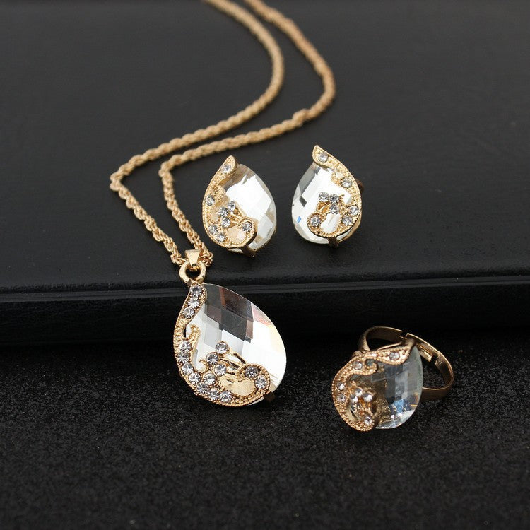 Geometrisches Edelstein-Ohrring-Halsketten-Schmuckset