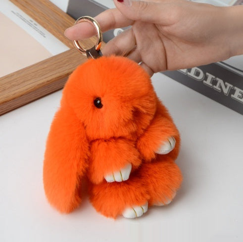 15cm Cute Pluff Bunny Keychain Rex Genuine Rabbit Fur Key Chains For Women Bag Toys Doll Fluffy Pom Pom Lovely Pompom Keyring