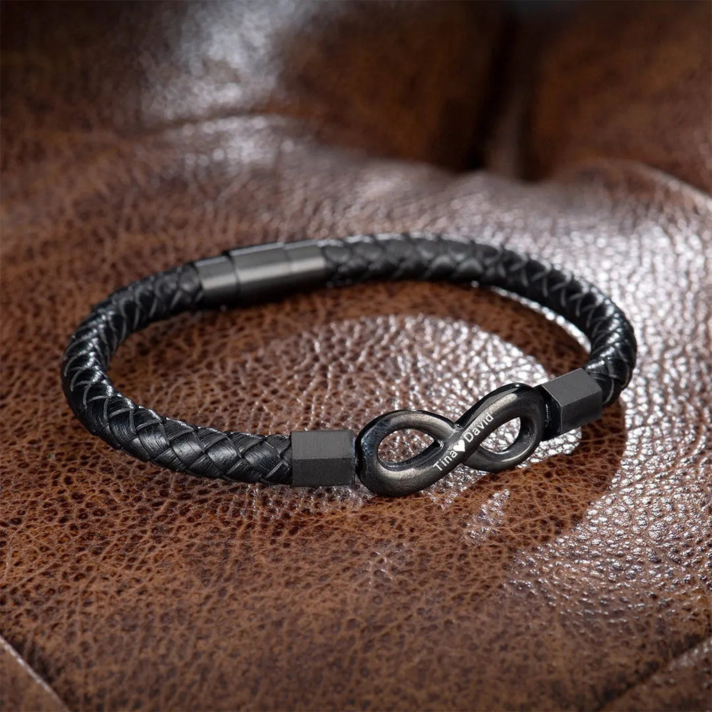 Para Mi Hombre Nombres Personalizados Te Amo Por Siempre Y Para Siempre Pulsera Infinita de Cuero Para Esposo Papá Hijo