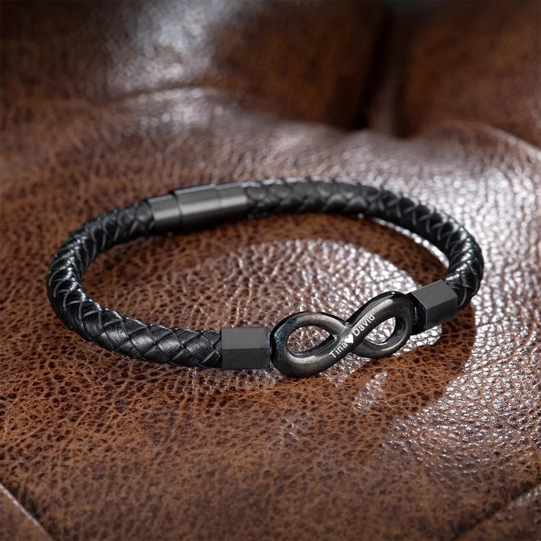 Para Mi Hombre Nombres Personalizados Te Amo Por Siempre Y Para Siempre Pulsera Infinita de Cuero Para Esposo Papá Hijo