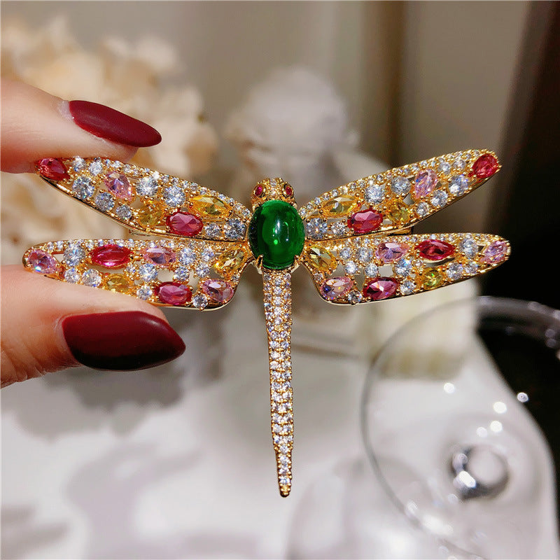 Broche de libélula de circonitas de colores, estilo francés, para suéter