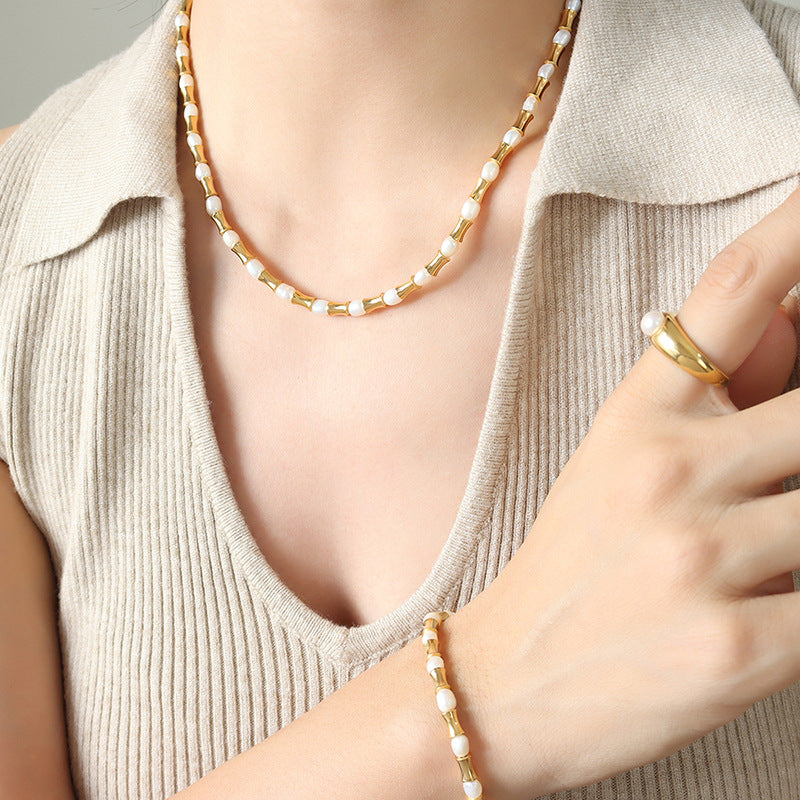 Heavy Industry Exaggerated Geometry Freshwater Pearl Necklace Bracelet
