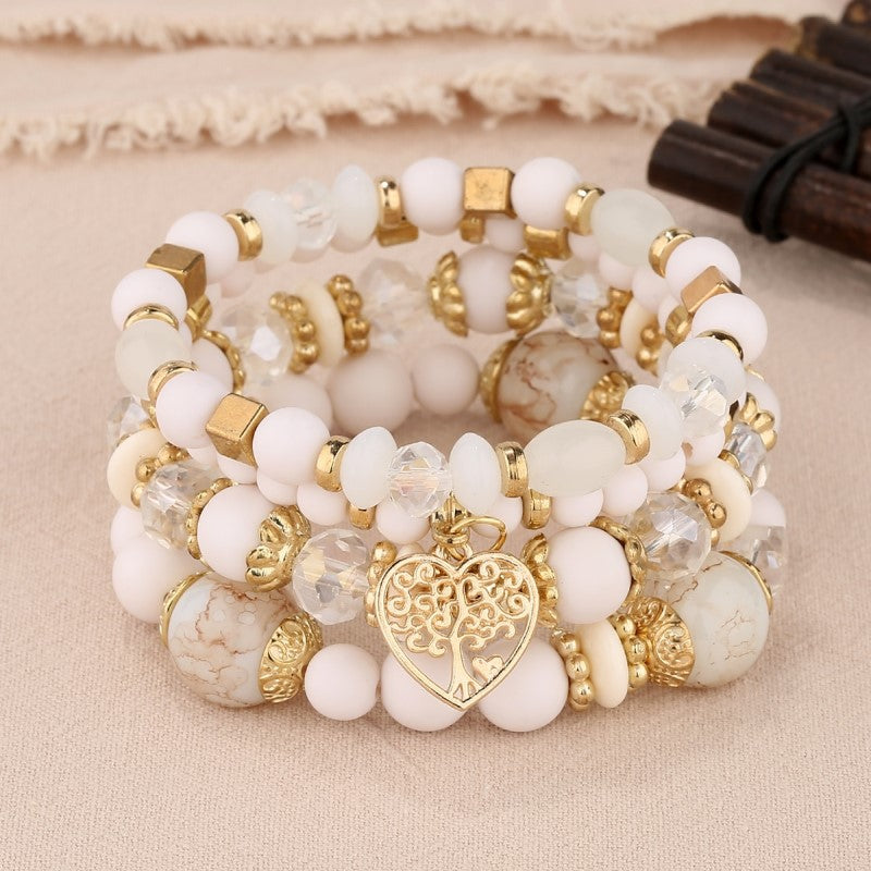 Pulsera multinevel con cristales en forma de corazón y estilo nacional bohemio
