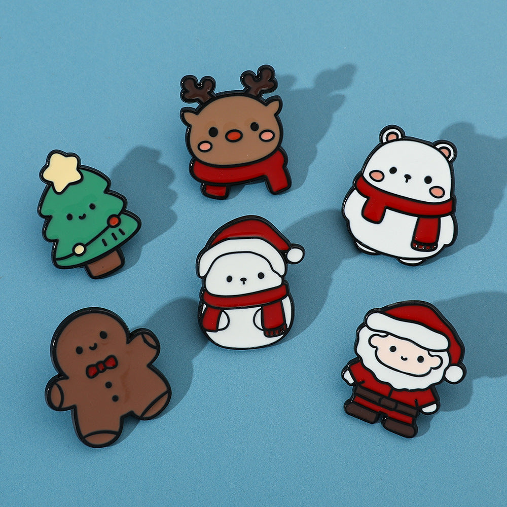 Bonito broche de aleación con diseño navideño de dibujos animados