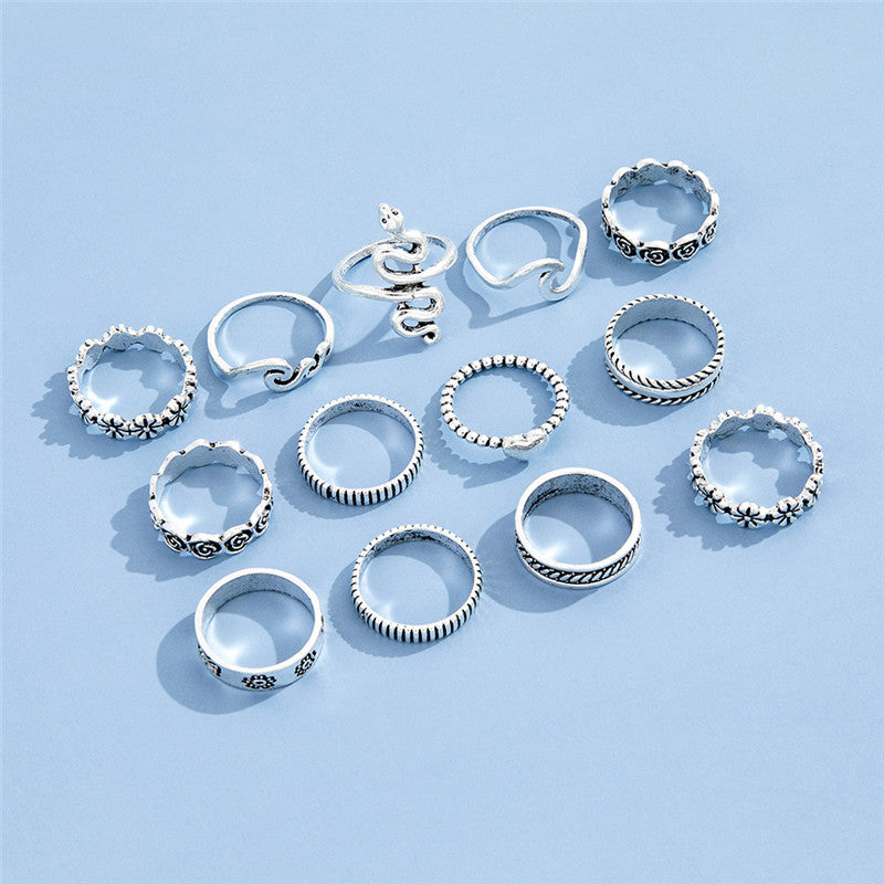 Blumenliebe Geometrischer Ring Gelenkring Dreizehnteiliges Set