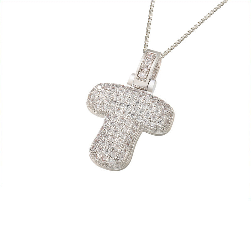 Schlüsselbeinkette Kupfer Mikro-intarsierte Zirkon 26 Buchstaben-Anhänger-Halskette für Frauen Geburtstag Schmuck Geschenke
