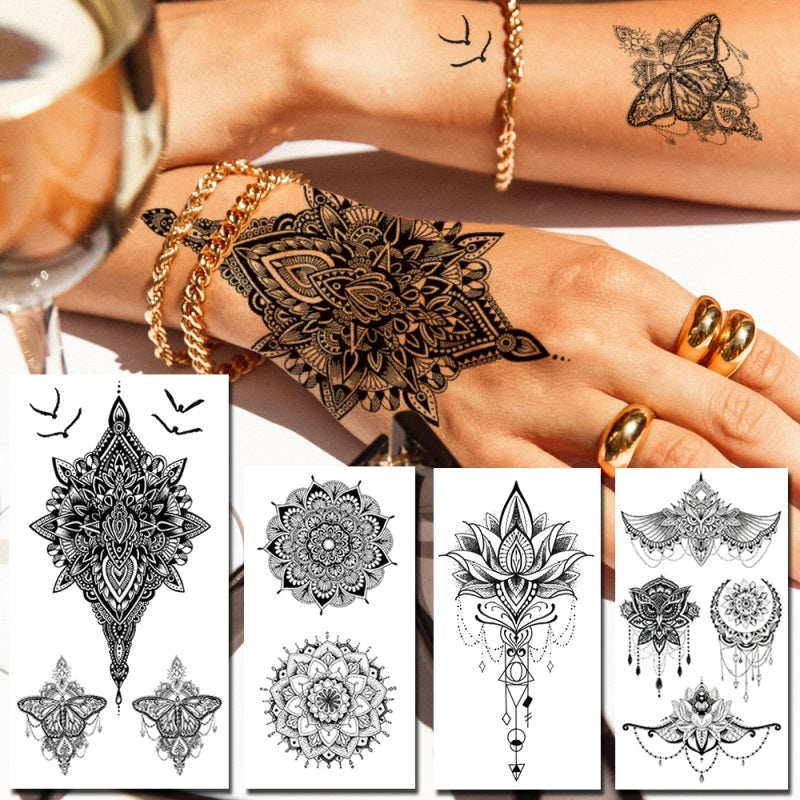 Temporäres Tattoo für Frauen und Männer Mandala Henna Blume Tattoo